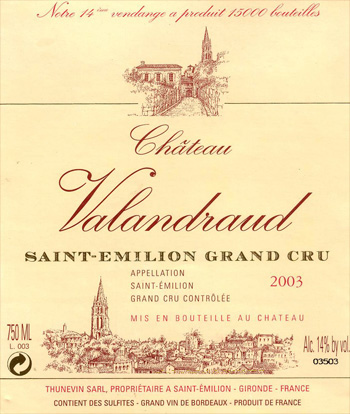 Wein Bordeaux Ch�teau Valandraud 2003